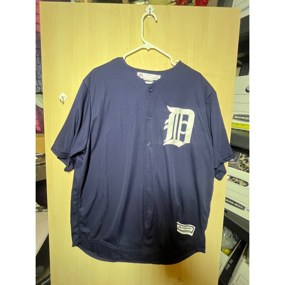 Majestic Detroit Tigers MLB Baseball Jersey Men's XL Coolbase Navy D Logo